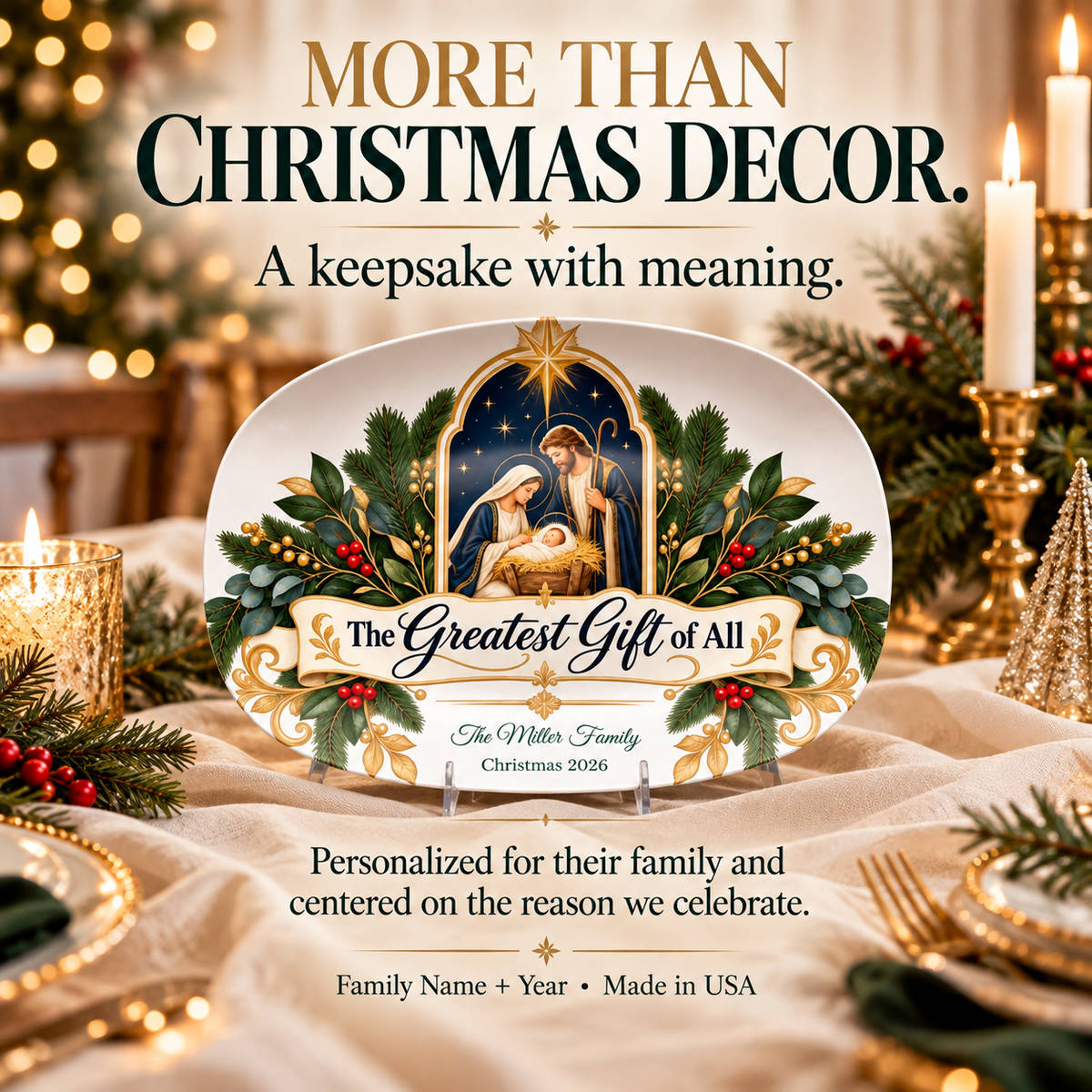 Evergreen Arch Holy Family Personalized Platter