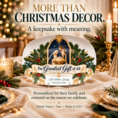 Evergreen Arch Holy Family Personalized Platter