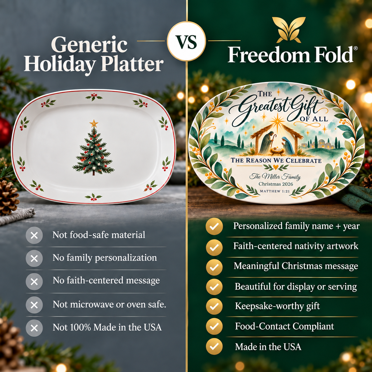 Personalized Nativity Christmas Platter, Greatest Gift Family Keepsake, Christian Christmas Serving Platter