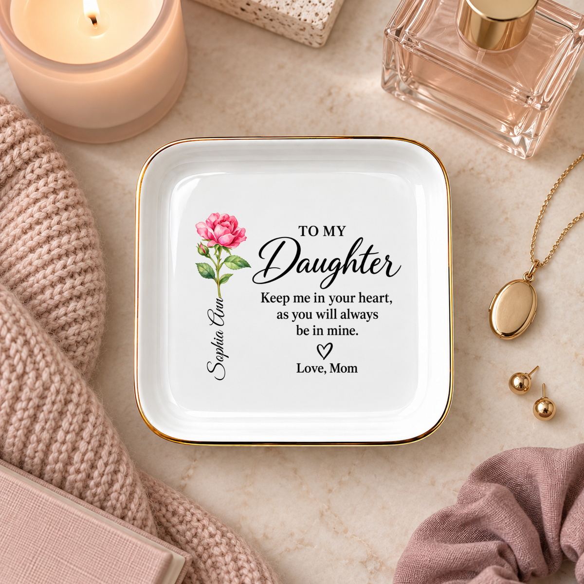 What Comes Next Gift for Daughter from Mom, Personalized Flower Jewelry Dish from Mom