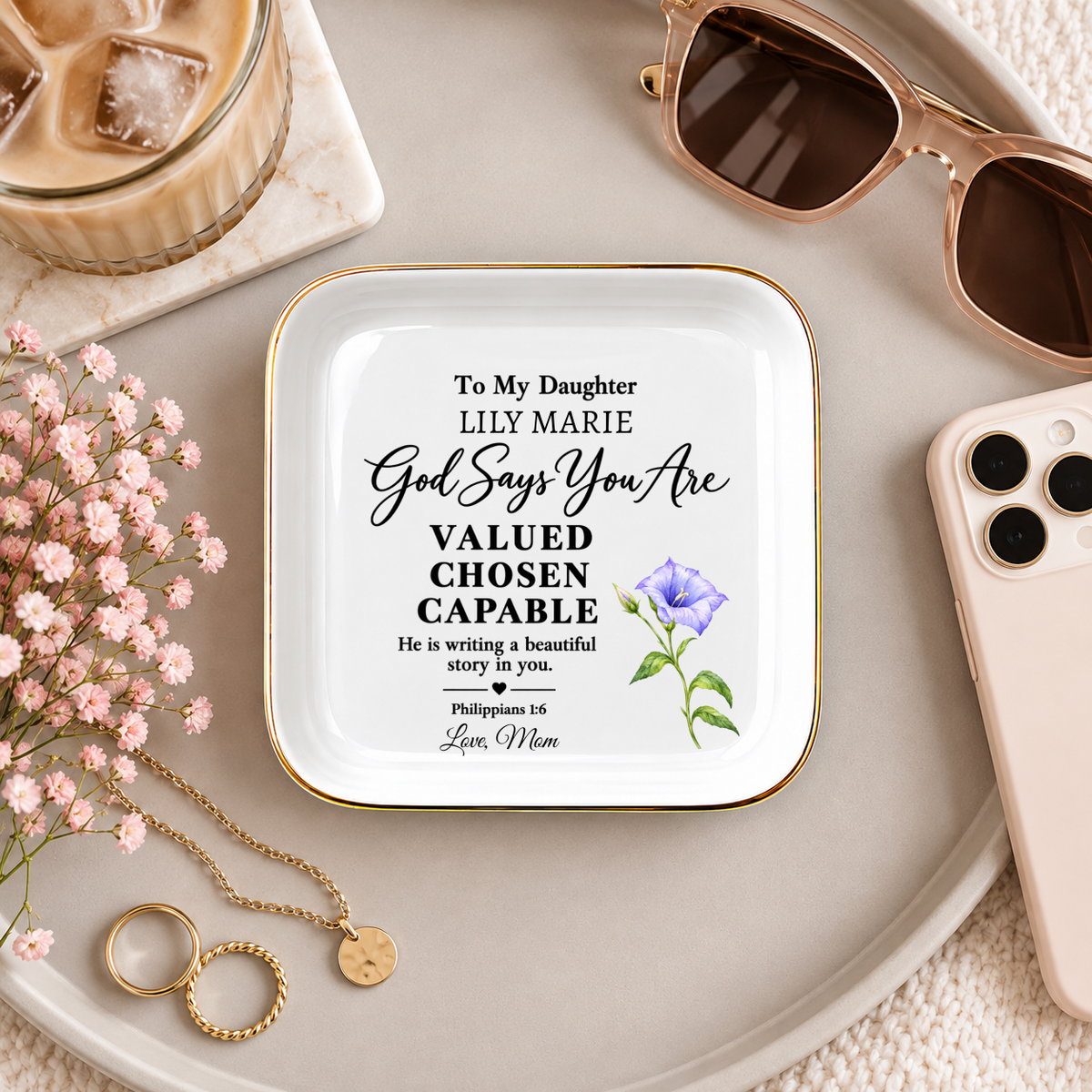 Faith Inspired Ceramic Trinket Tray - Christian Gift from Mom - Religious Keepsake Ring Holder