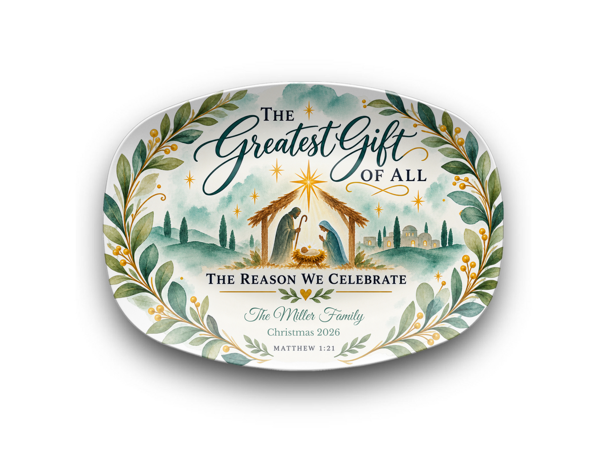 Personalized Nativity Christmas Platter, Greatest Gift Family Keepsake, Christian Christmas Serving Platter