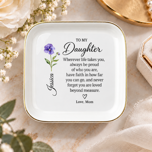 Personalized Daughter Jewelry Dish | Birth Flower Keepsake