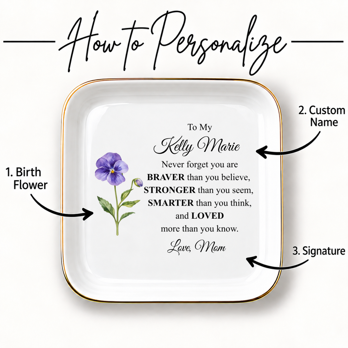Personalized Daughter Jewelry Dish from Mom | Personalized Name and Floral Design