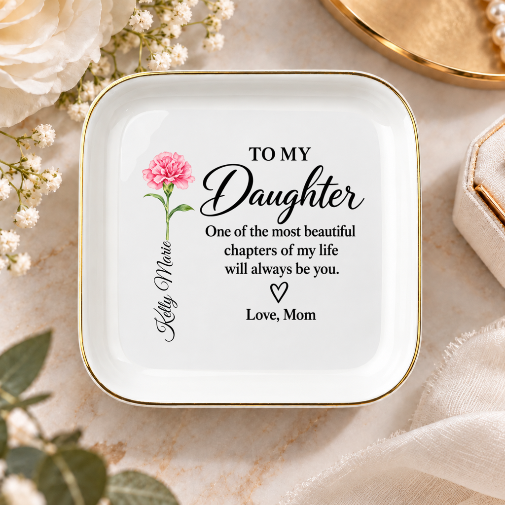 Mother-Daughter Keepsake Jewelry Dish, Choose Her Flower and Name