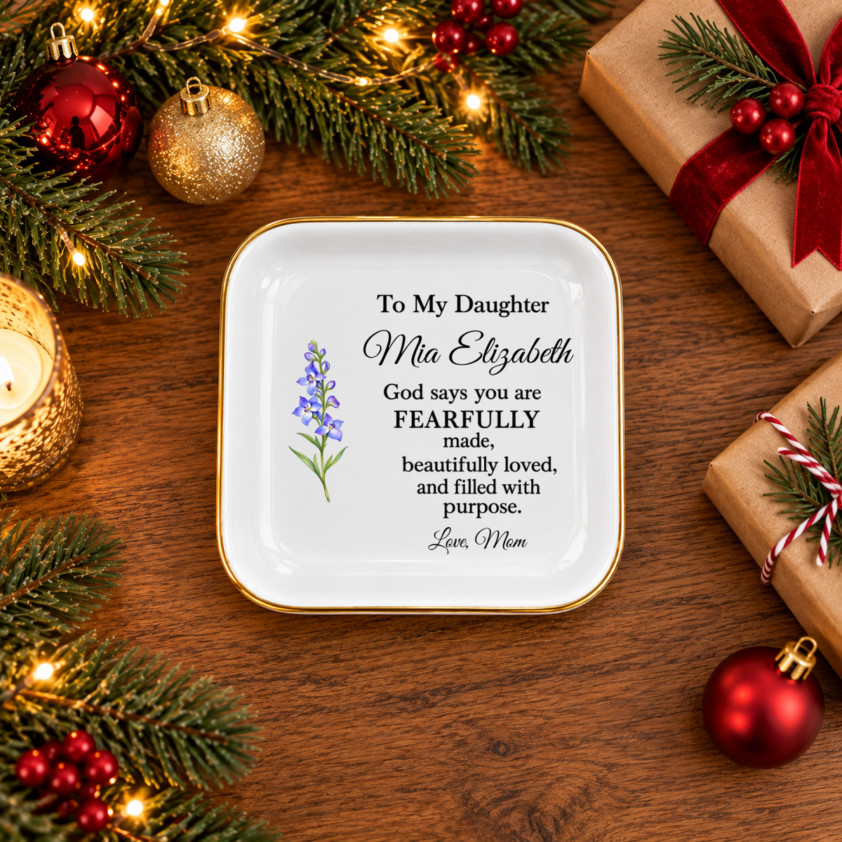 Personalized Daughter Jewelry Dish, Christian Gift from Mom, Fearfully Made Trinket Tray, Ring Holder, Faith Gift, Birthday Gift