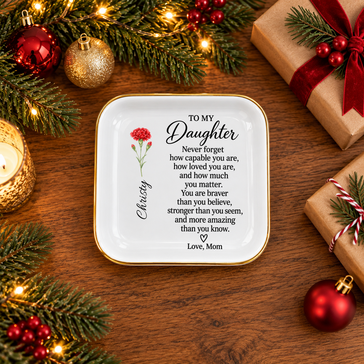 Personalized Daughter Jewelry Dish from Mom | Floral Keepsake