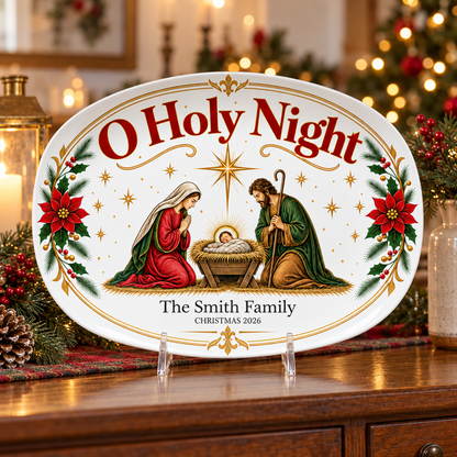 Personalized O Holy Night Nativity Platter - Family Name & Year, 10x14 Oval