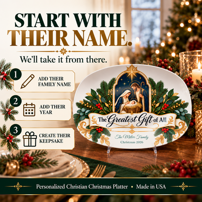 Evergreen Arch Holy Family Personalized Platter