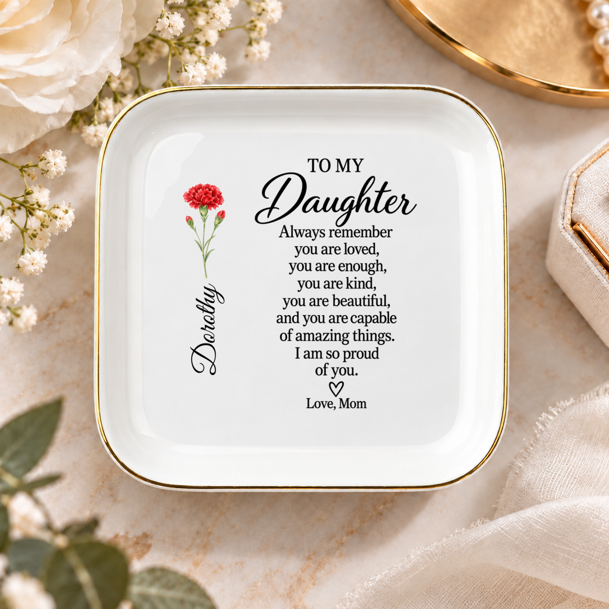 Personalized Daughter Jewelry Dish from Mom | Birth Flower Keepsake