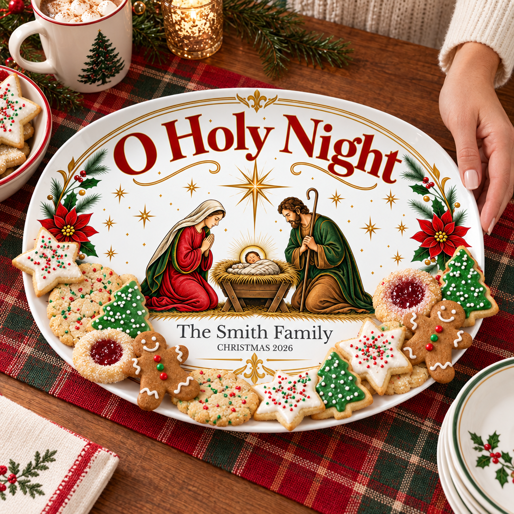 Personalized O Holy Night Nativity Platter - Family Name & Year, 10x14 Oval