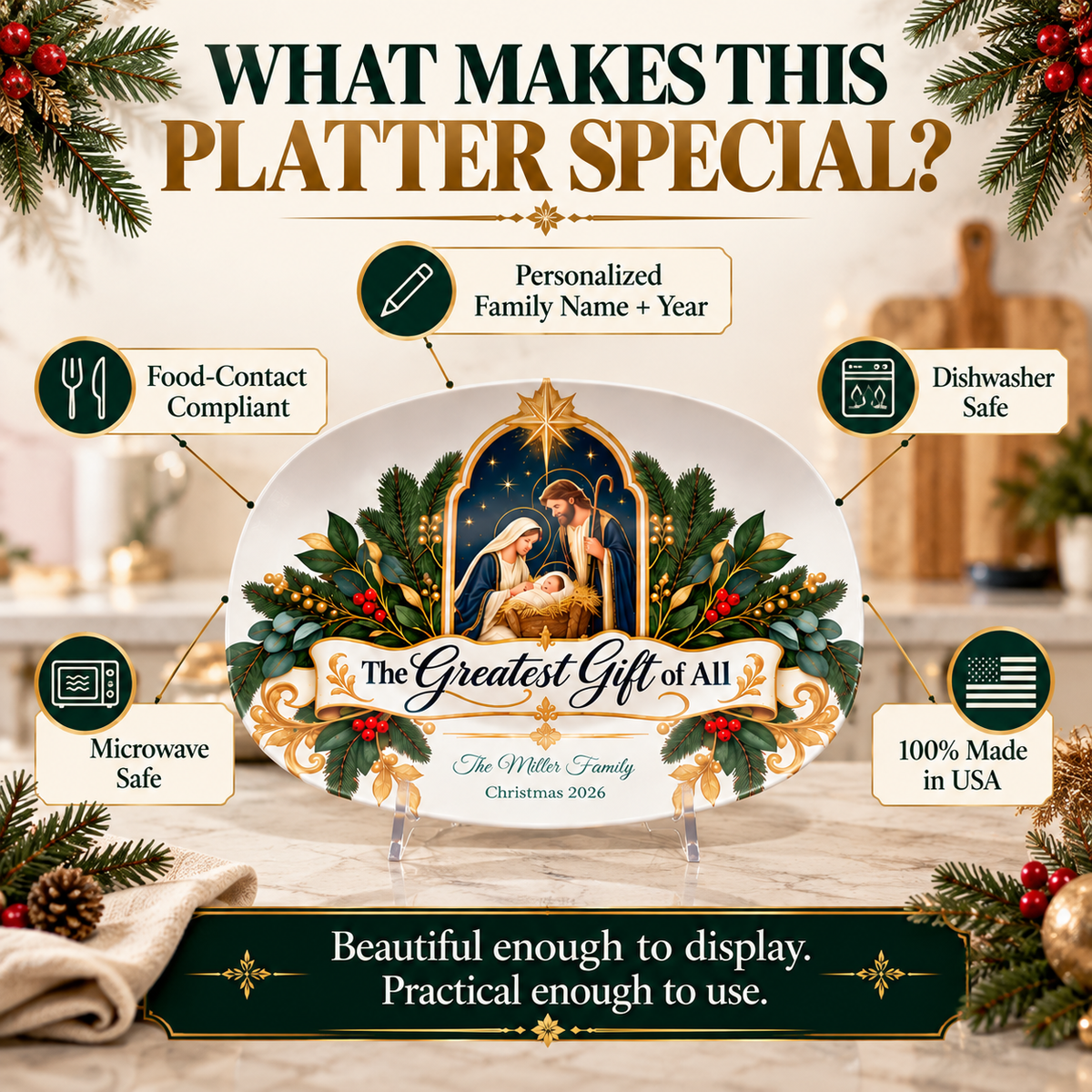 Evergreen Arch Holy Family Personalized Platter