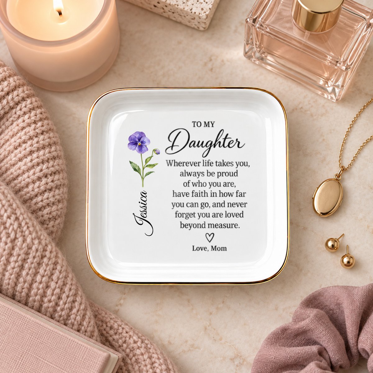 Personalized Daughter Jewelry Dish | Birth Flower Keepsake