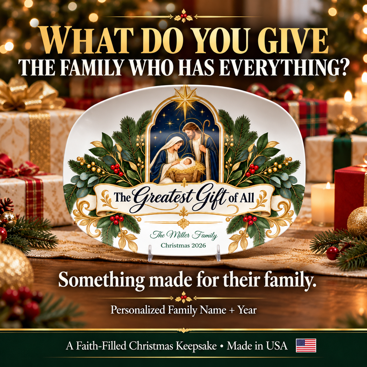 Evergreen Arch Holy Family Personalized Platter