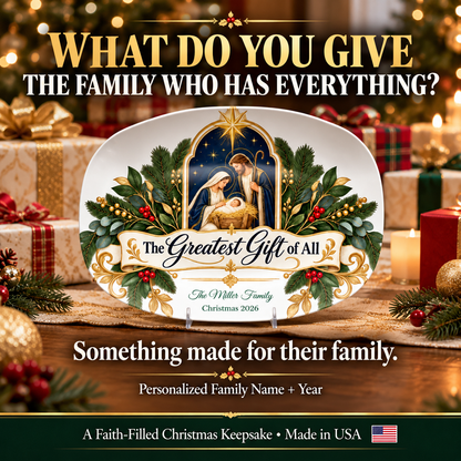 Evergreen Arch Holy Family Personalized Platter