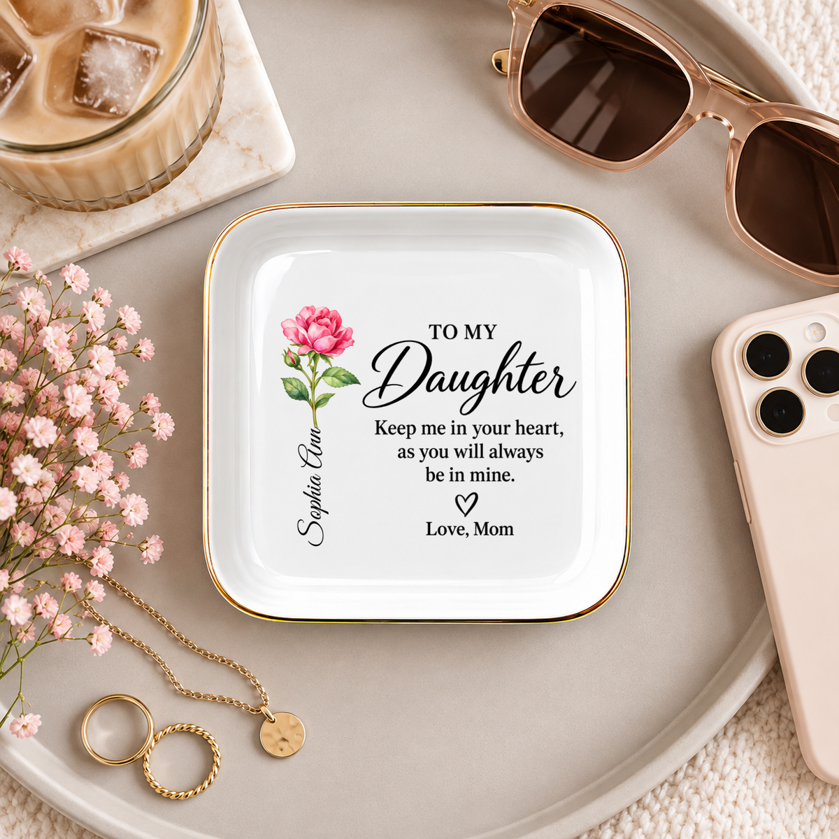 What Comes Next Gift for Daughter from Mom, Personalized Flower Jewelry Dish from Mom