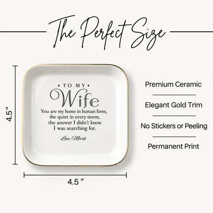 To My Wife Jewelry Dish | Personalized Name Ring Dish Gift for Her | Custom Sentimental Poem Plate | Anniversary Birthday Gift for Wife