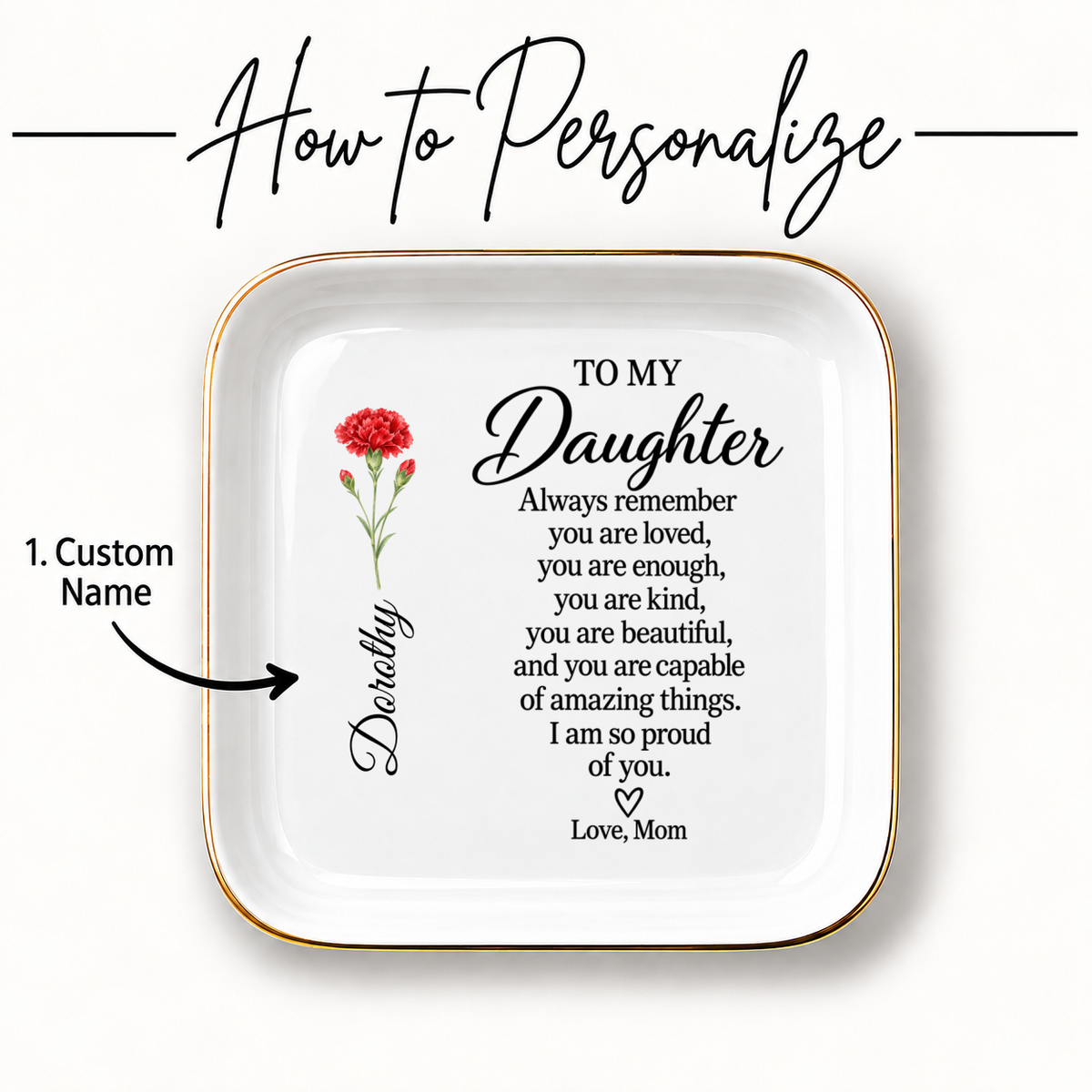 Personalized Daughter Jewelry Dish from Mom | Birth Flower Keepsake