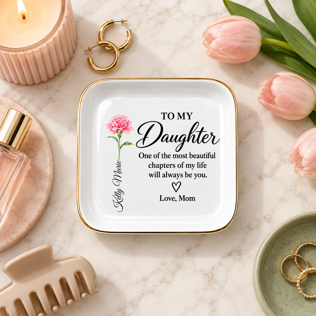 Mother-Daughter Keepsake Jewelry Dish, Choose Her Flower and Name
