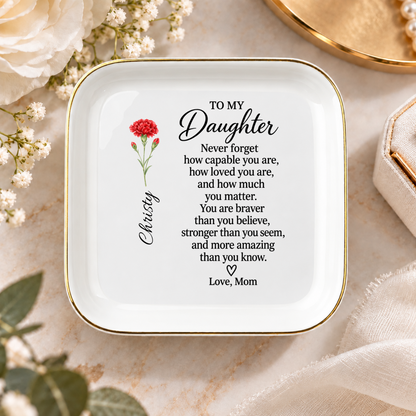 Personalized Daughter Jewelry Dish from Mom | Floral Keepsake