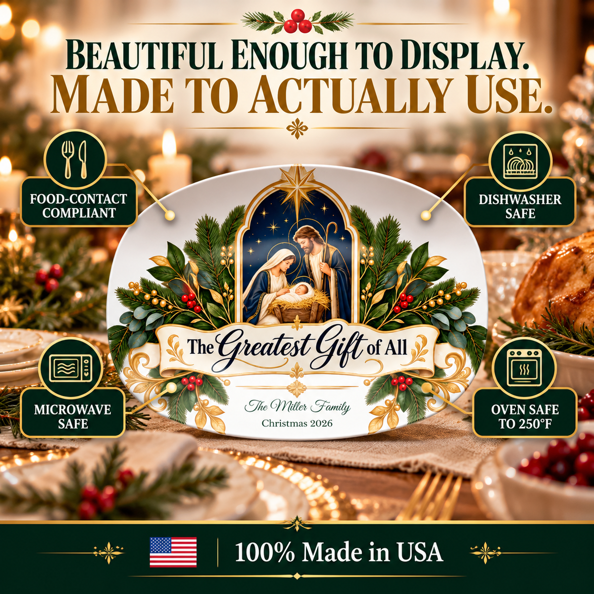 Evergreen Arch Holy Family Personalized Platter