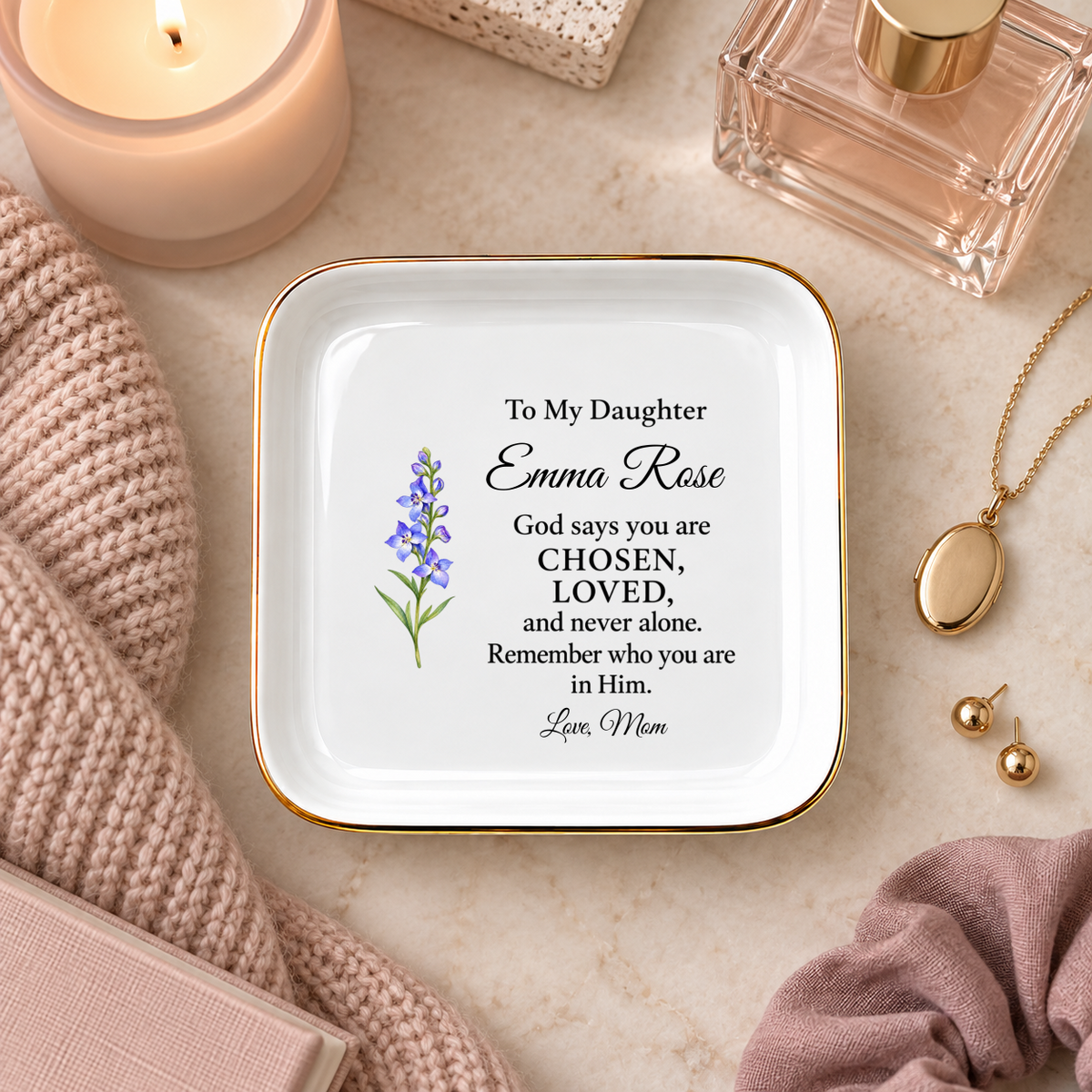 Personalized Christian Jewelry Dish for Daughter from Mom – Chosen & Loved