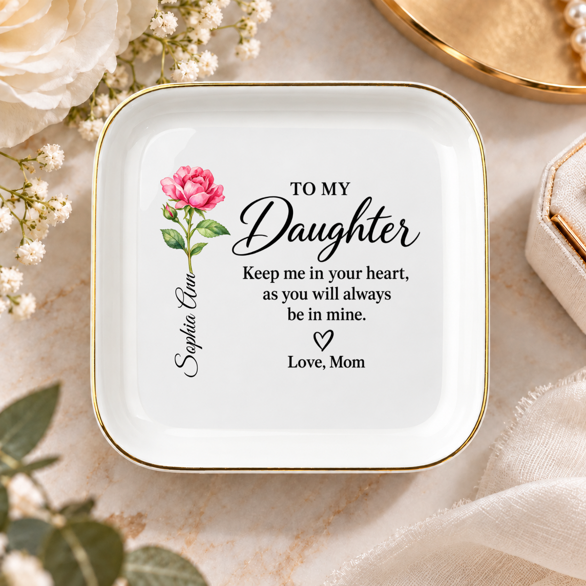 What Comes Next Gift for Daughter from Mom, Personalized Flower Jewelry Dish from Mom