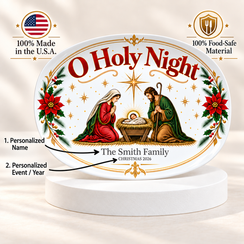 Personalized O Holy Night Nativity Platter - Family Name & Year, 10x14 Oval