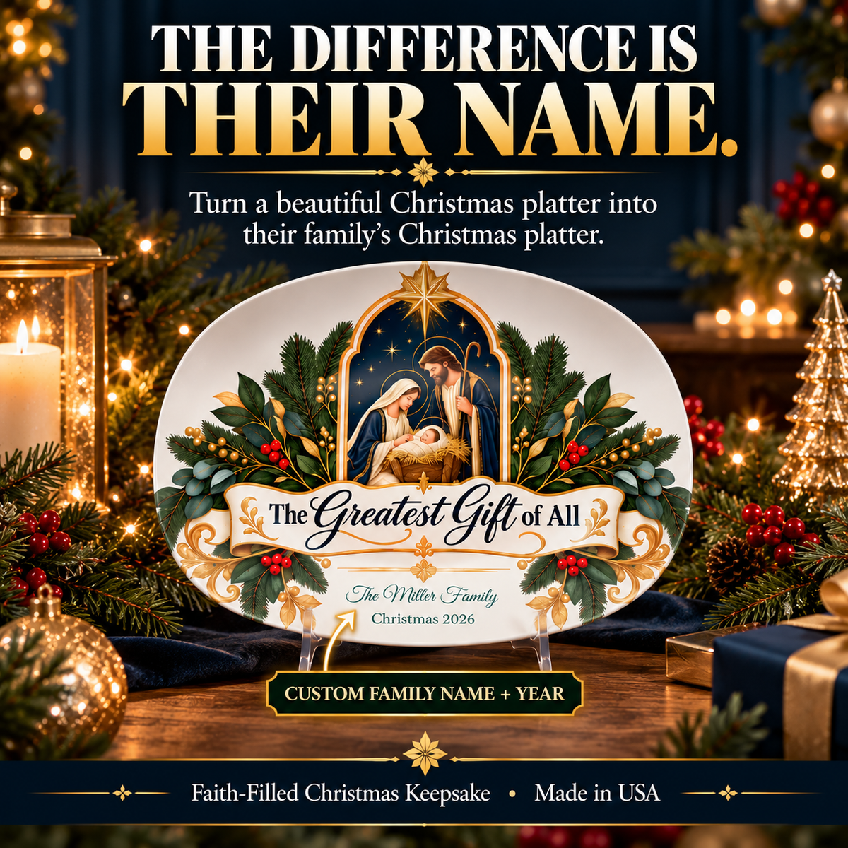 Evergreen Arch Holy Family Personalized Platter