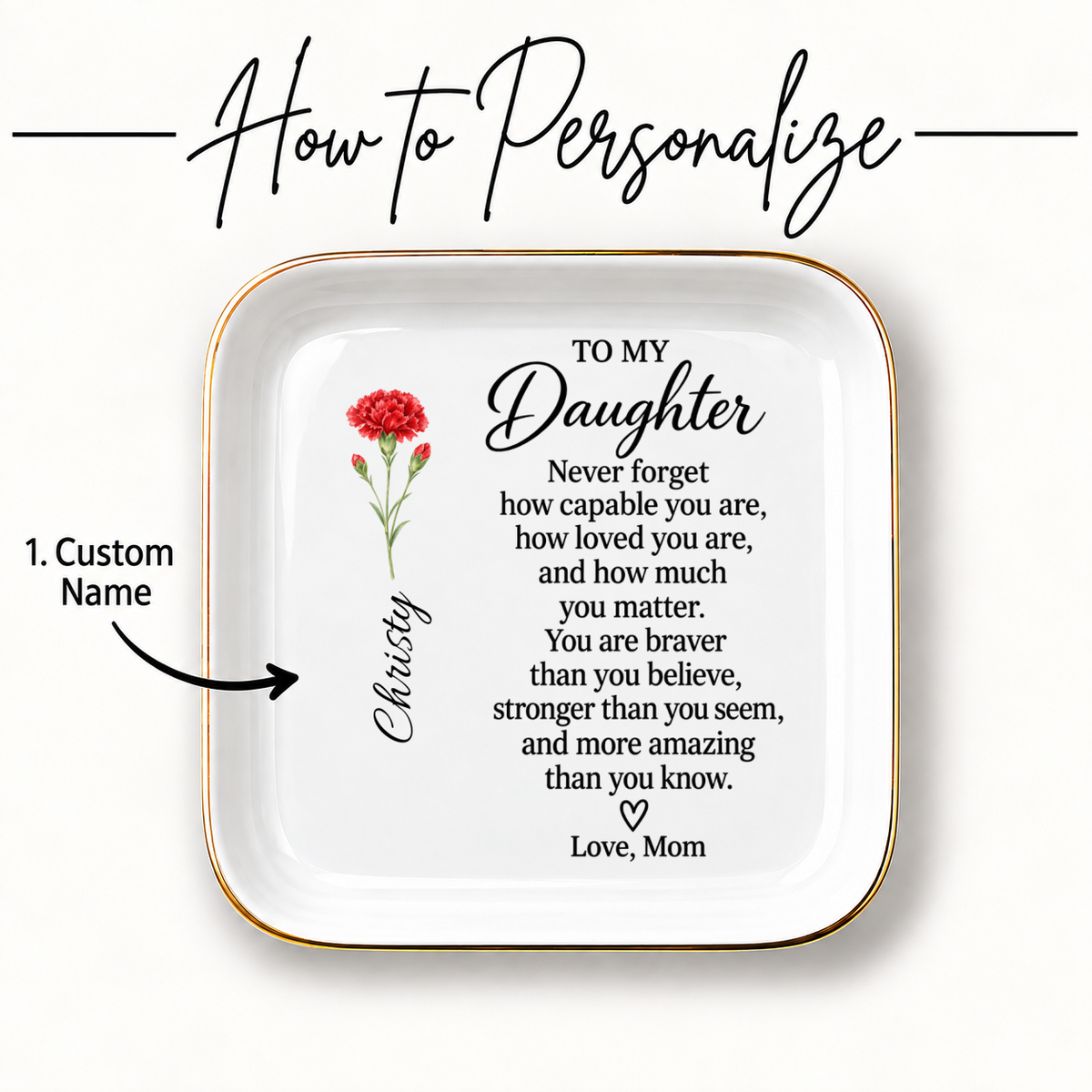 Personalized Daughter Jewelry Dish from Mom | Floral Keepsake
