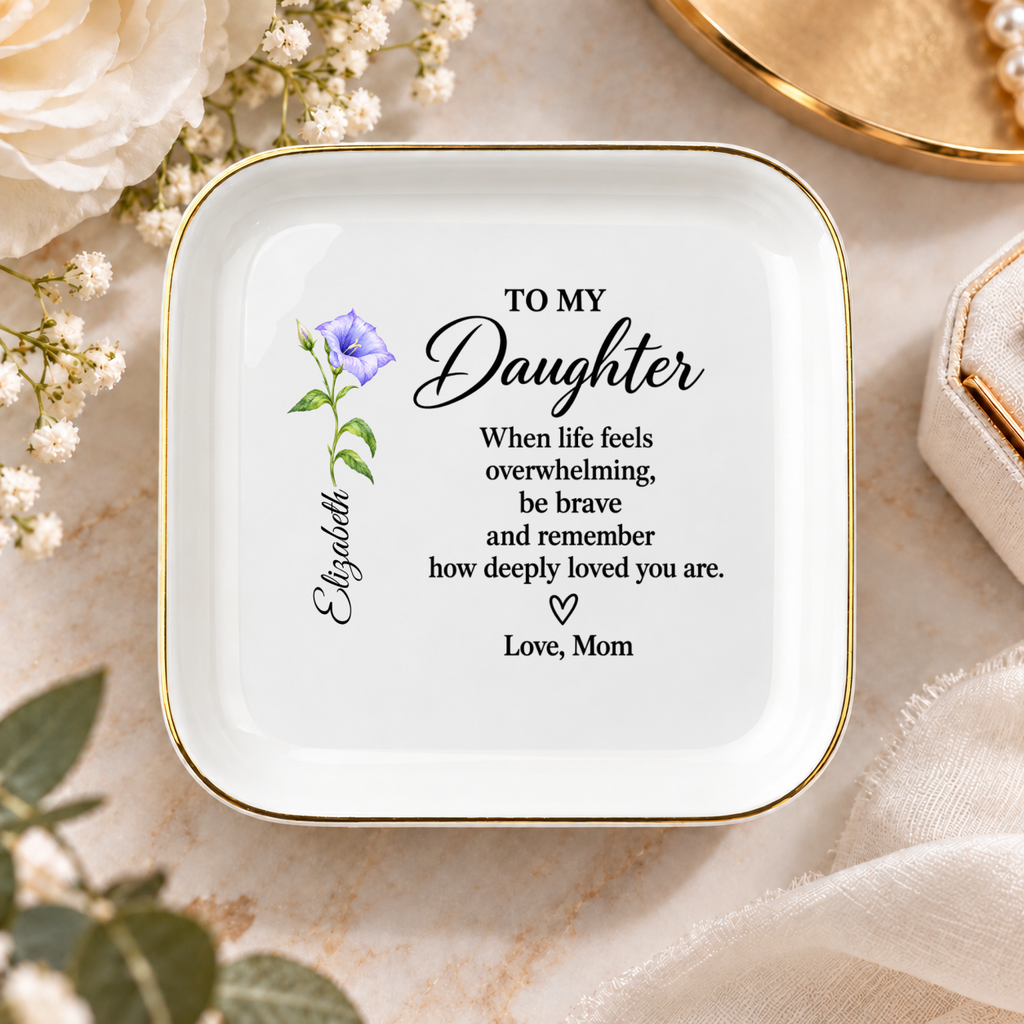 Custom Flower Ceramic Jewelry Dish for Daughter, Personalized Gift
