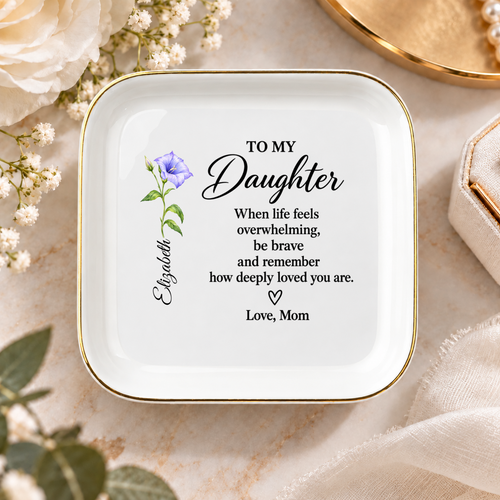 Custom Flower Ceramic Jewelry Dish for Daughter, Personalized Gift