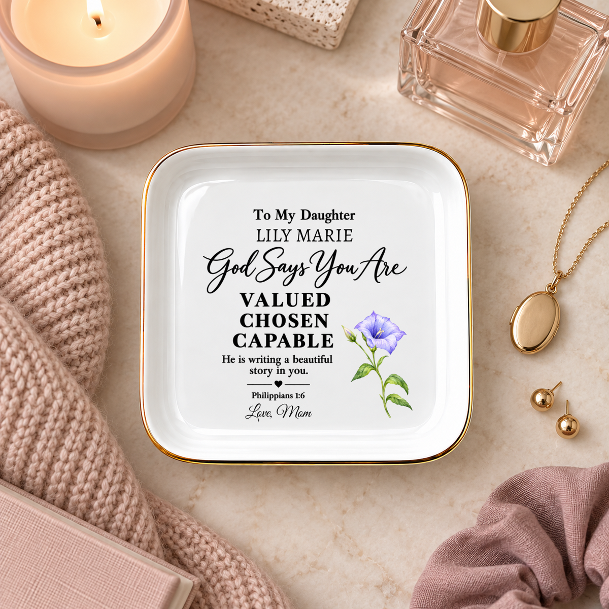 Faith Inspired Ceramic Trinket Tray - Christian Gift from Mom - Religious Keepsake Ring Holder