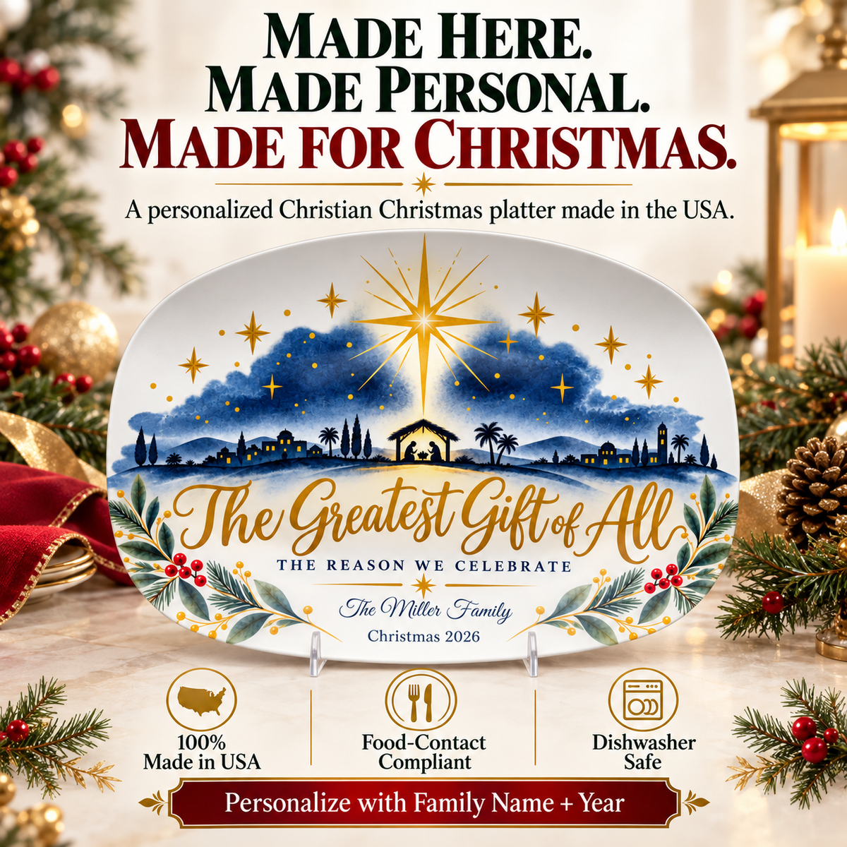 Bethlehem Star Personalized Nativity Christmas Platter