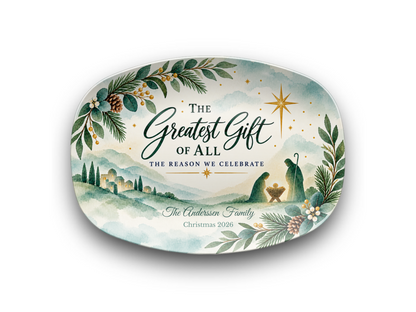Christian Family Christmas Platter, Greatest Gift Watercolor Nativity Serving Platter, Personalized Holiday Gift