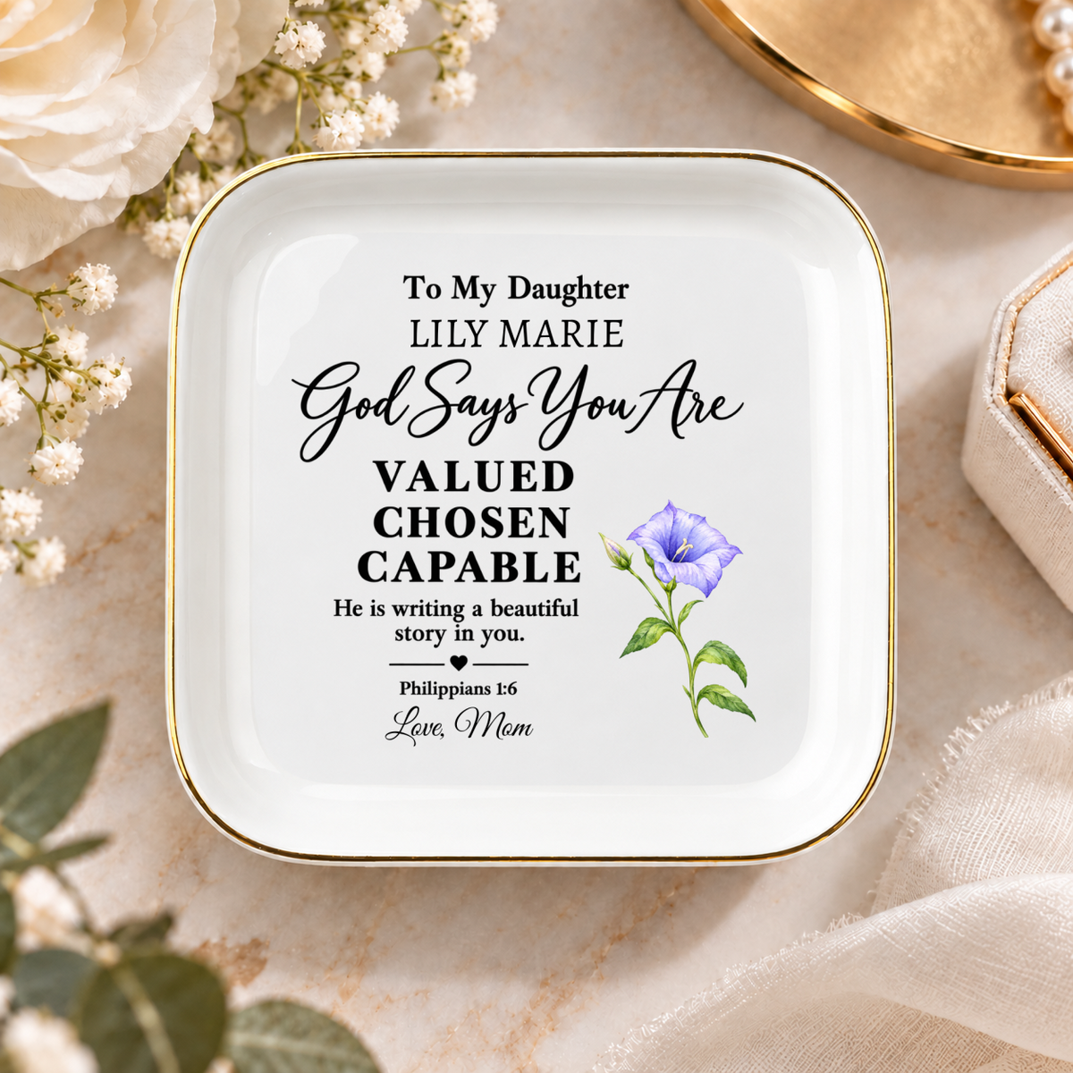Faith Inspired Ceramic Trinket Tray - Christian Gift from Mom - Religious Keepsake Ring Holder