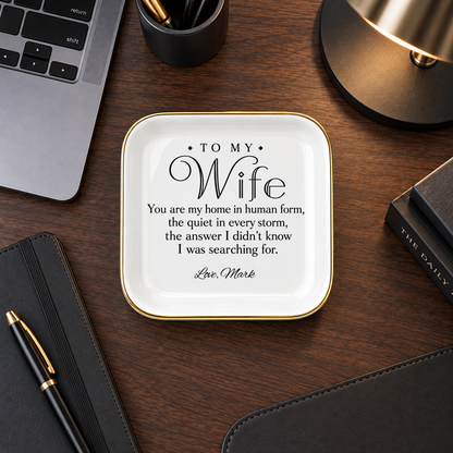 To My Wife Jewelry Dish | Personalized Name Ring Dish Gift for Her | Custom Sentimental Poem Plate | Anniversary Birthday Gift for Wife