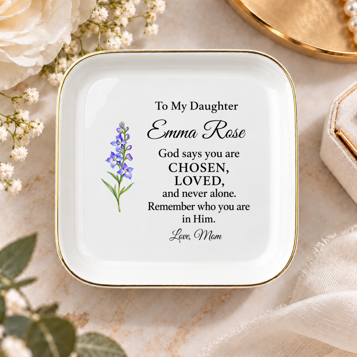 Personalized Christian Jewelry Dish for Daughter from Mom – Chosen & Loved
