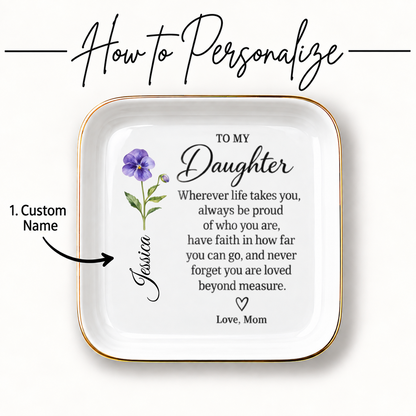 Personalized Daughter Jewelry Dish | Birth Flower Keepsake