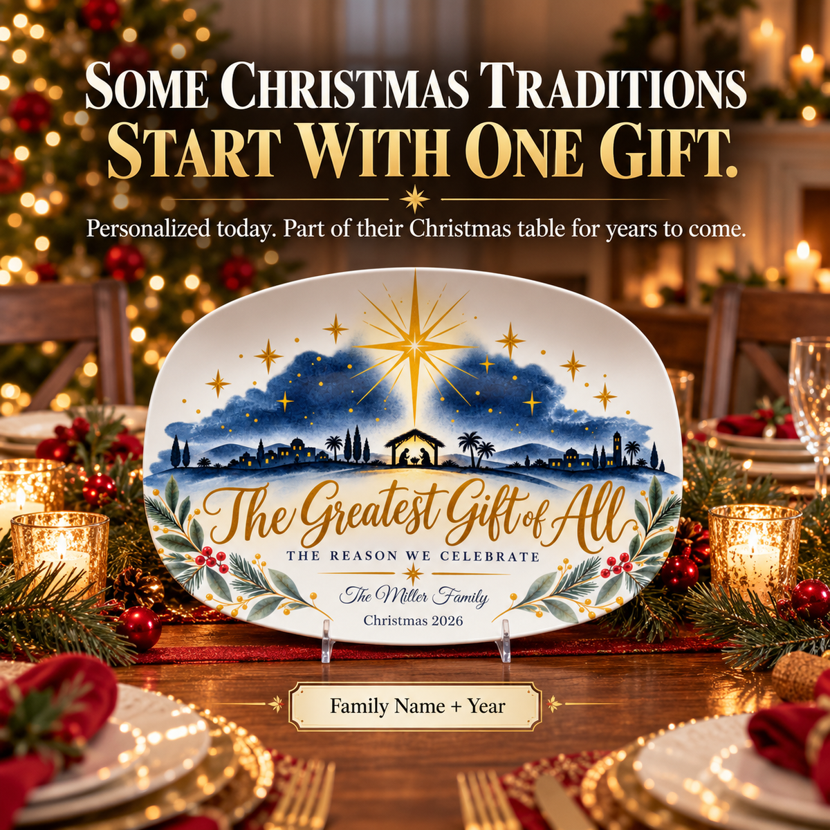 Bethlehem Star Personalized Nativity Christmas Platter