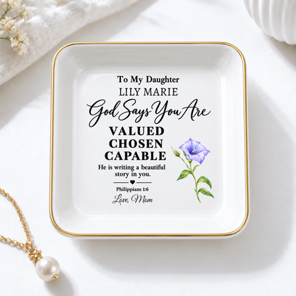 Faith Inspired Ceramic Trinket Tray - Christian Gift from Mom - Religious Keepsake Ring Holder