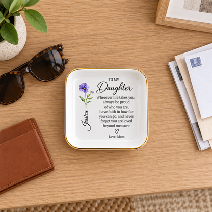 Personalized Daughter Jewelry Dish | Birth Flower Keepsake