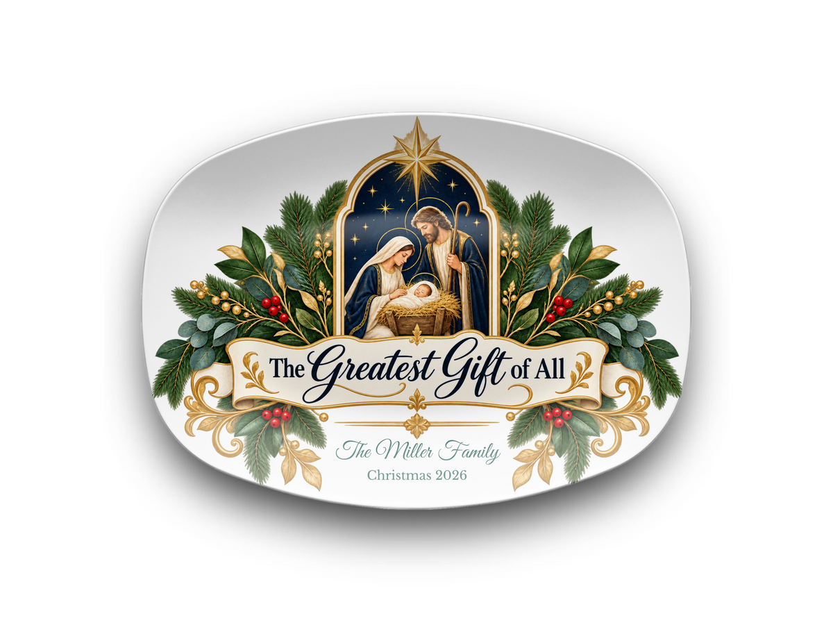 Evergreen Arch Holy Family Personalized Platter