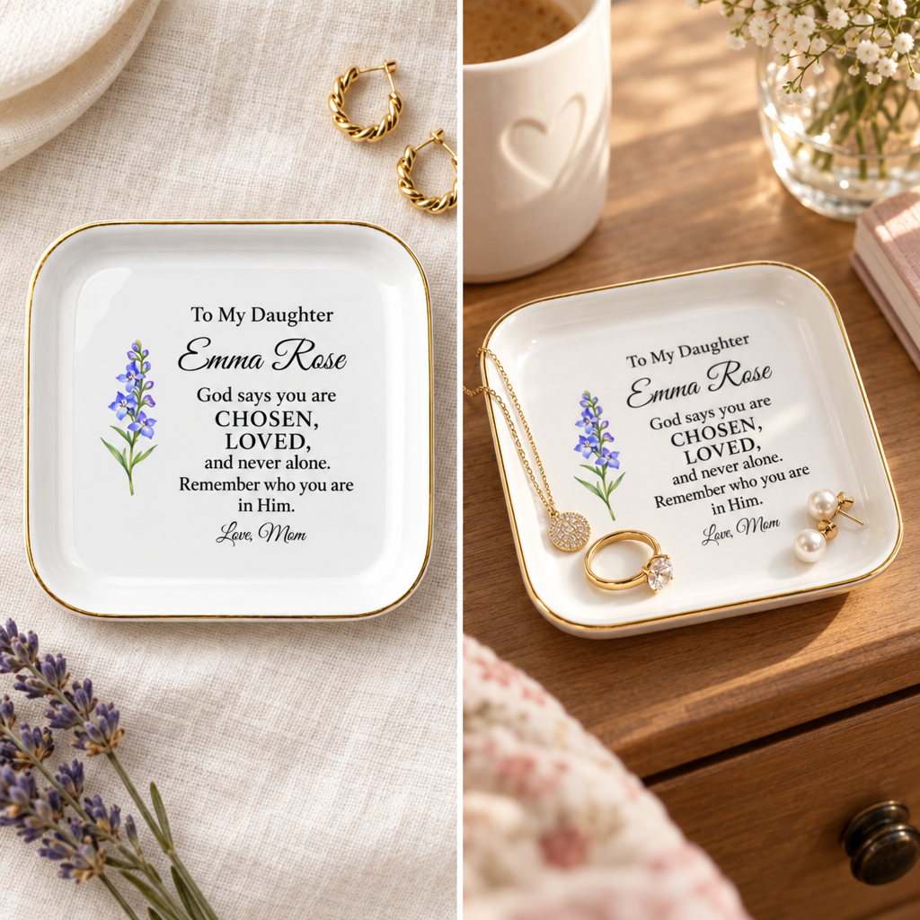 Personalized Christian Jewelry Dish for Daughter from Mom – Chosen & Loved
